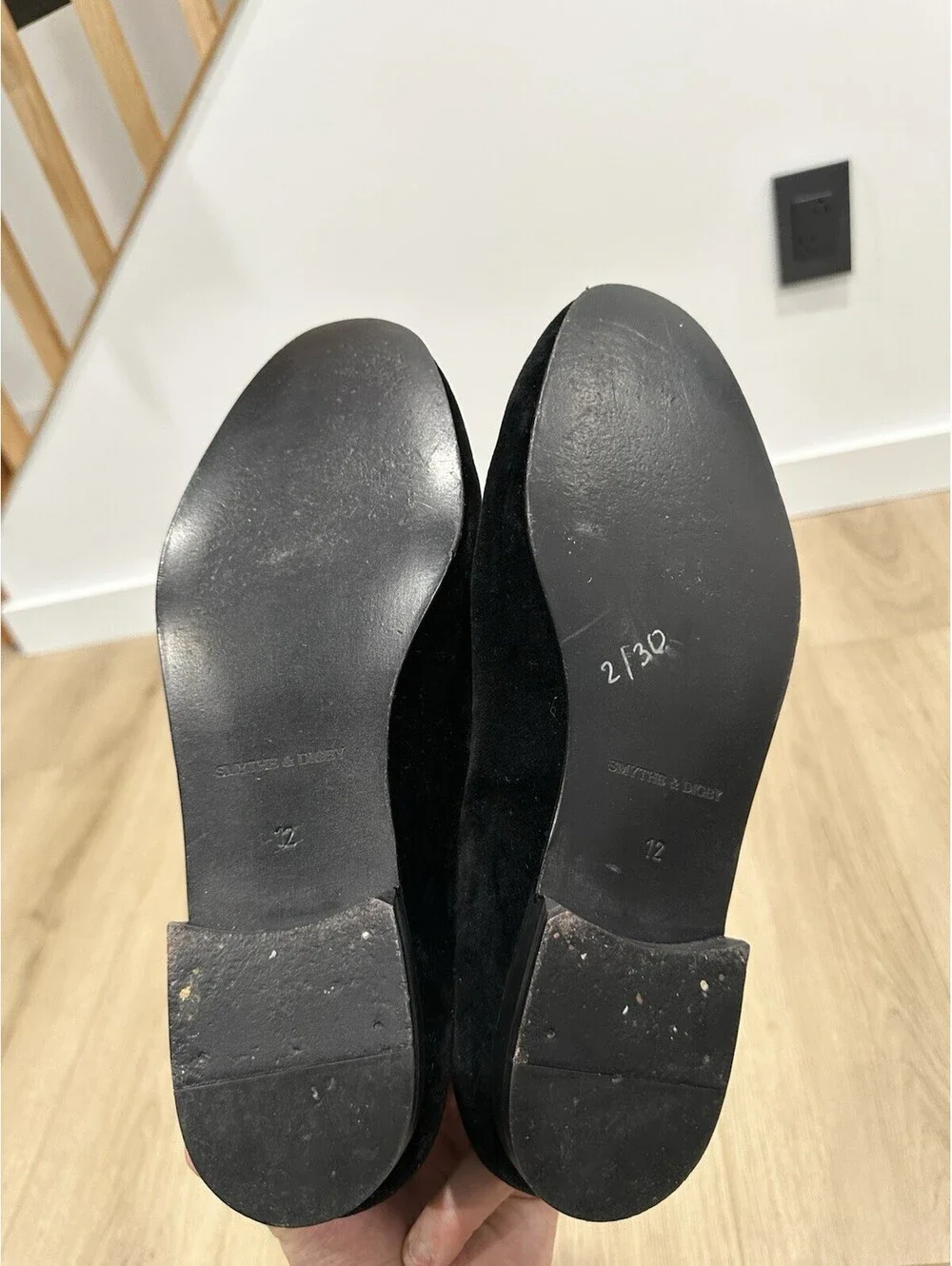 Smythe & Digby Black Velvet Slip-On Loafers Size 12